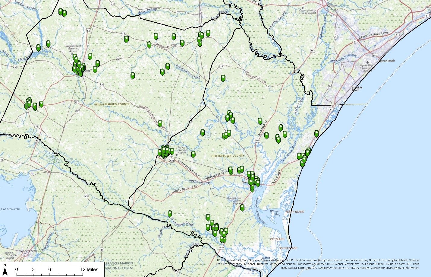 Reported drainage issues across Williamsburg and Georgetown Counties
