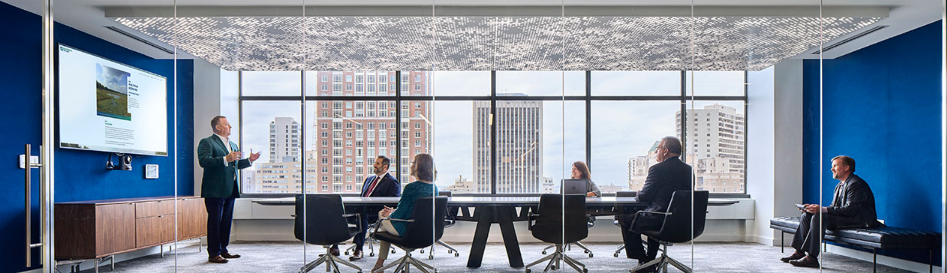 McCormick Taylor leadership meeting in a conference room at our Philadelphia office.