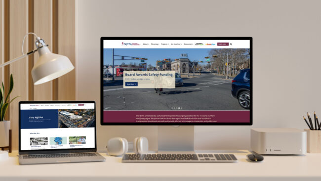 North Jersey Transportation Planning Authority Website Redesign shown on a computer and laptop.